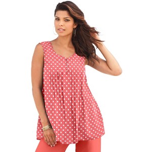 Roaman's Women's Plus Size Pleated Tank - 1 of 4