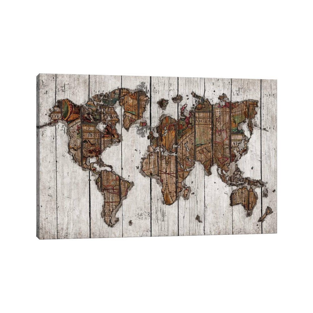 Photos - Wallpaper 26" x 40" x 1.5" Wood Map by Diego Tirigall Unframed Wall Canvas - iCanvas