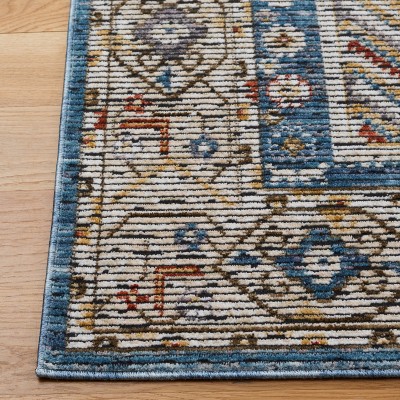 Ivory and Blue Hand-knotted Stain-resistant 5' x 8' Area Rug