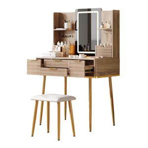 TopComfy Vanity Tables 4 Drawer Vanity Desk with Mirror Makeup Table Dressing Table with Jewelry Storage for Bedroom, Brown, 29.92"*15.75"*51.18" - 1 of 4