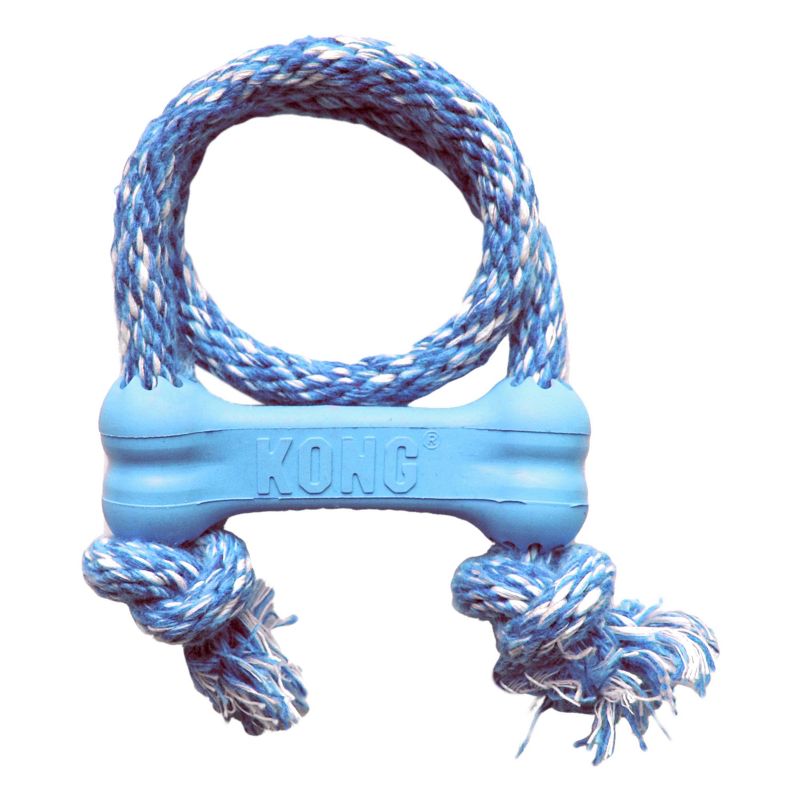 KONG Goodie Bone with Rope Puppy Toy - Blue - XS, 1 of 5