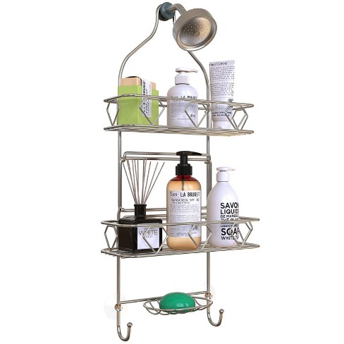 GeekDigg 16 x 8 Stainless Steel Hanging Shower Caddy Basket over Shower  Head with Suction Cups, Hooks, - 3 Tier - Silver