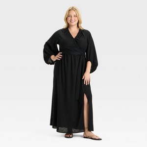 Women's Bishop Long Sleeve Maxi Wrap Dress - Ava & Viv™ - 1 of 2