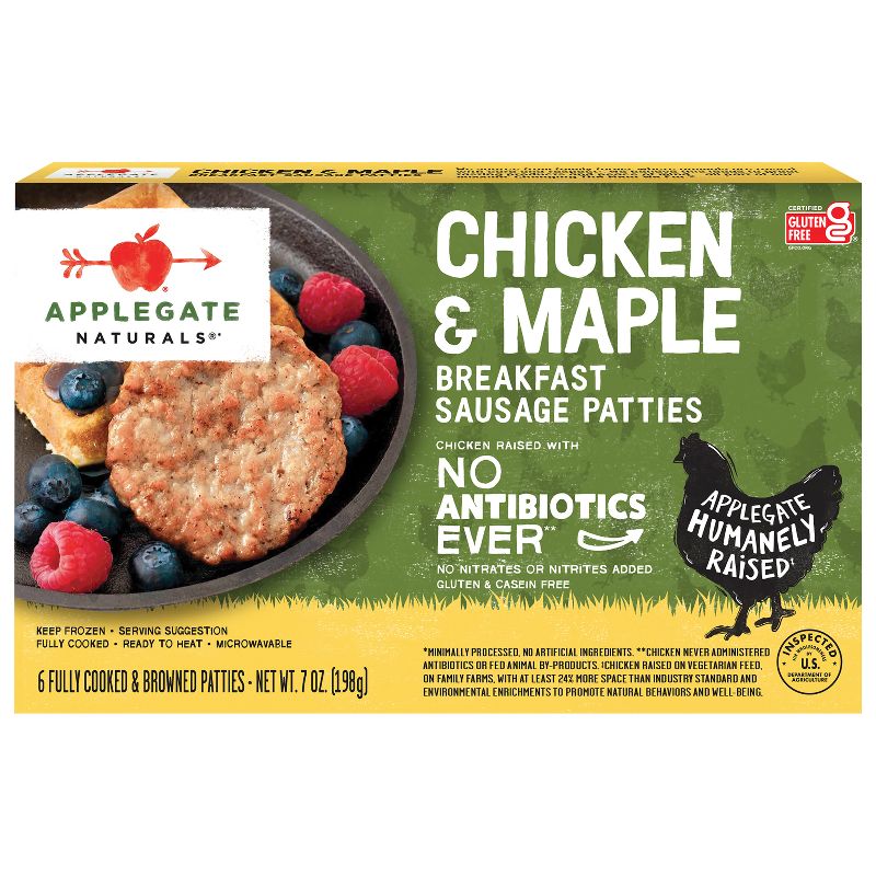 Applegate Naturals Chicken &#38; Maple Frozen Sausage Patties - 6ct/7oz, 1 of 6