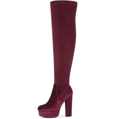 BLISSFUL STEP Platform Thigh High Boot Velvet Over the Knee Boots for Women