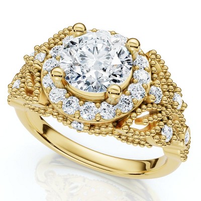 Pompeii3 1Ct Vintage Accent Halo Diamond Engagement Ring 14k Gold or Platinum Lab Created