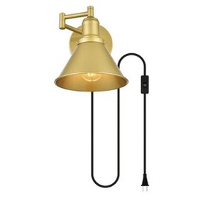 Elegant Lighting Jair 1 light Brass swing arm plug in wall sconce - 1 of 4