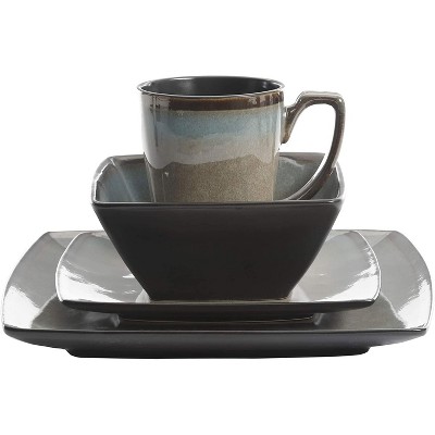 Tequesta Taupe Ceramic Square Dinnerware Set, Service for 4