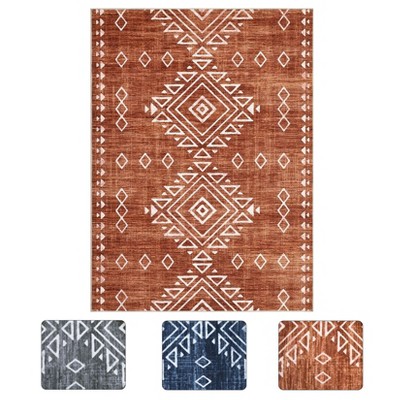 Area Rug Machine Washable Rug Geometric Vintage Non Slip Non Shedding Rugs Low Pile Distressed Throw Carpet for Living Room Bedroom
