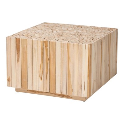 Augusta Natural Teak Wood Square Cocktail Table with Plinth Base