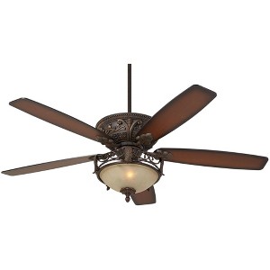 60" Casa Vieja Vintage Indoor Ceiling Fan with Light LED Bronze Teak Shaded Blades Scavo Glass Living Room Kitchen Bedroom Family Dining - 1 of 4