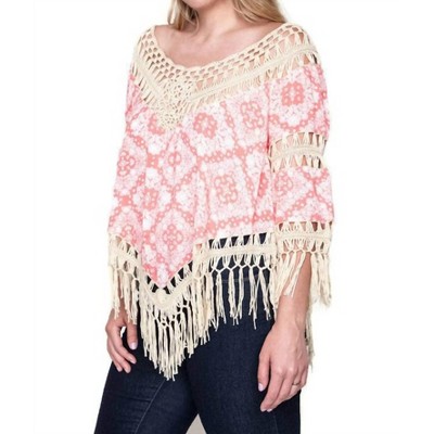 Women's Crochet & Fringe Printed Top - umgee