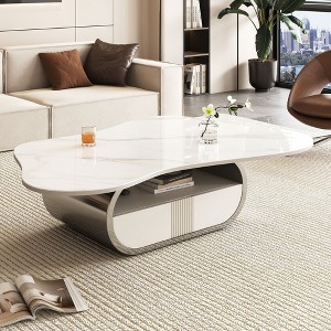 Sapphtopaz Modern Butterfly Coffee Table with Storage Shelf & Drawer Sturdy Center Table with Sintered Stone Top Oval Coffee Bar for Living Room - 1 of 4