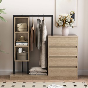 50.4" Wardrobe Closet with 4 Drawers, Clothes Storage Cabinet with Hanging Rack,Wood Armoire Garment Rack Dresser for Bedroom Closet Entryway - 1 of 4