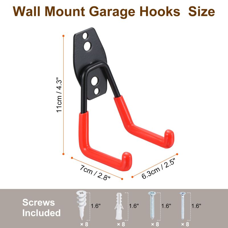 Unique Bargains Garden Garage Small Wall Mount Hooks Black Red 4 Pcs, 2 of 4