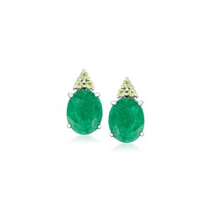 Ross-Simons 5.25 ct. t.w. Emerald and .20 ct. t.w. Peridot Earrings in Sterling Silver - 1 of 3
