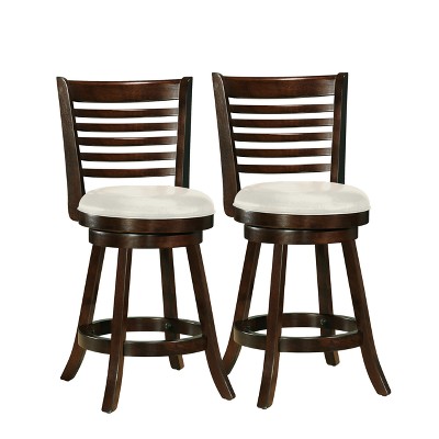 Set of 2 Woodgrove Counter Height Barstools with Slat Backrest Dark Cappuccino White - CorLiving