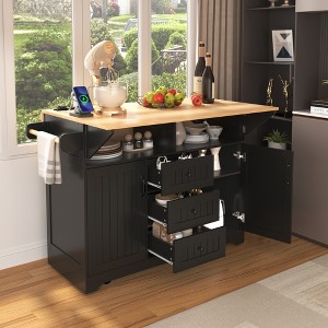 Whisen Modern Kitchen Island with 2 Drop Leaf, Power Outlet and Drawers - 1 of 4