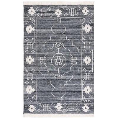 Black and Ivory 4' x 6' Handmade Wool Kilim Rug