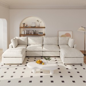 U Shaped Sectional Couch 134 Inch 4-Seater Modern Modular Sofa with 2 Ottoman,Chenille Deep Seat Couches for Living Room, Bedroom and Apartment - 1 of 4