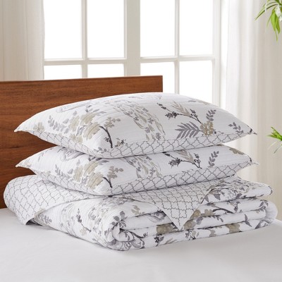 Gray Twin Cotton Reversible Bedspread Set with Channel Embellishment