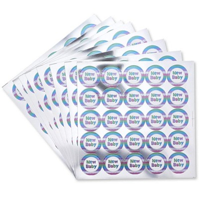 Paper Junkie 200-Piece Silver Foil New Baby Stickers Labels 1" for Baby Shower Party Favors & Invitations