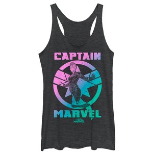 Women's Marvel Captain Marvel Kree Rainbow Racerback Tank Top - 1 of 3