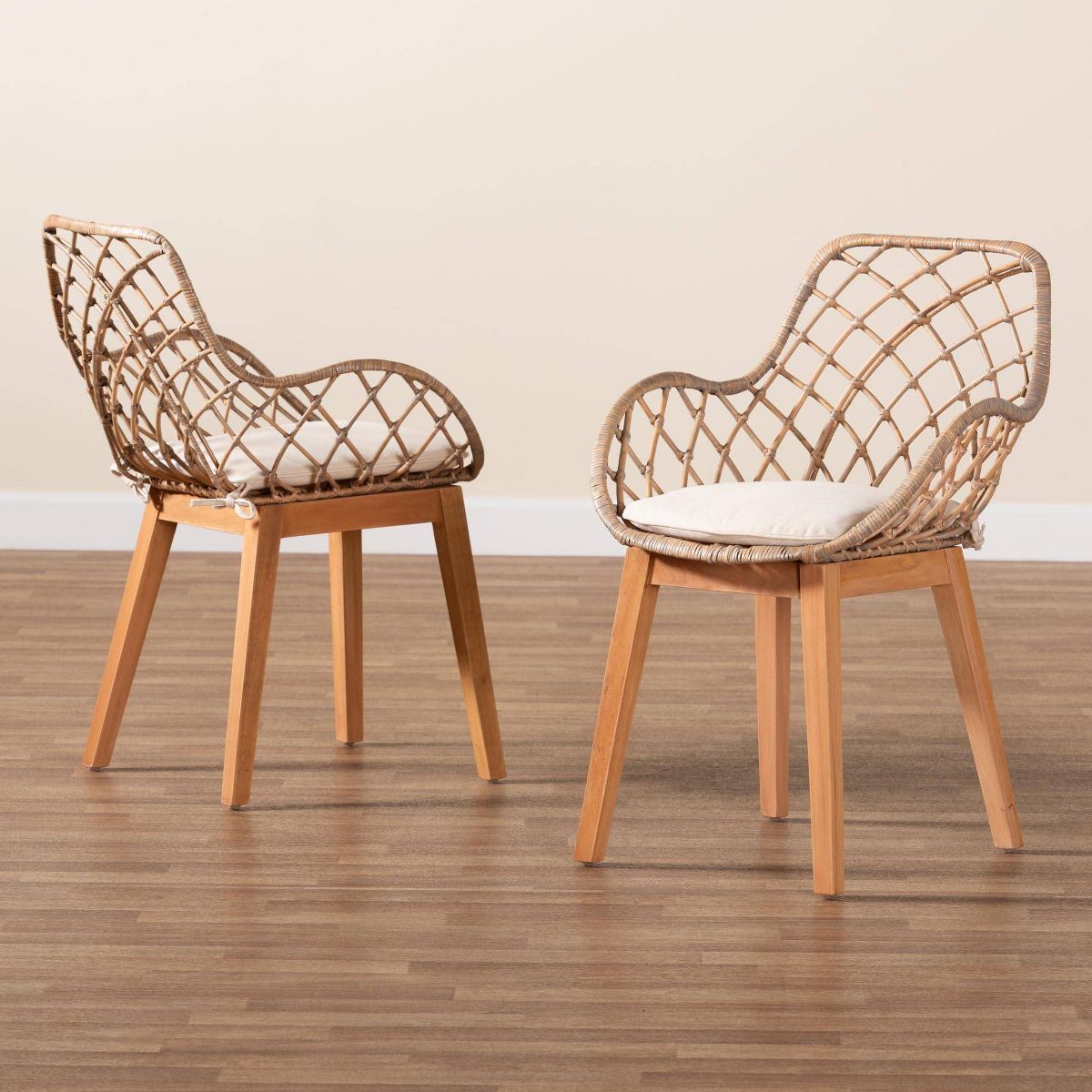 bali & pari Ballerina Rattan and Wood Dining Chair Gray Wash/Natural Brown/White: Upholstered Polyester, Spot Clean - thumbnail 8