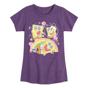 Girls' - Spongebob Squarepants - Cute Face Rainbow Fitted Short Sleeve Graphic T-Shirt - 1 of 4
