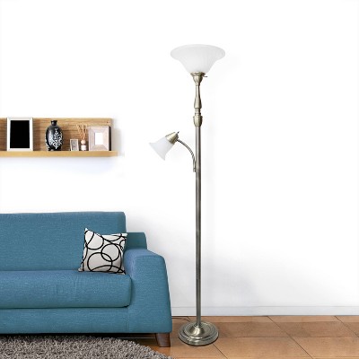 71" Antique Brass 2-Light Mother Daughter Floor Lamp