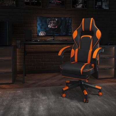 Black and Orange Reclining Gaming Chair with Massaging Lumbar