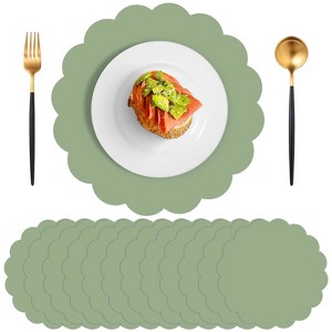 Aoibox 60 Pcs Sage Green Disposable Scalloped Placemats, Round Table Mats for Birthday Wedding Bridal Shower Baby Shower Banquet Tea Party - 1 of 4