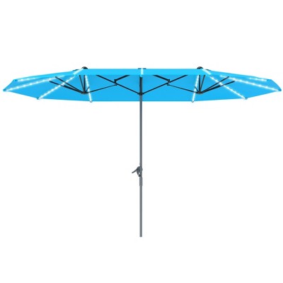 15ft Double-Sided Outdoor Umbrella with Solar Lights, UPF50+ Extra Large Aluminum Patio Umbrella with Crank