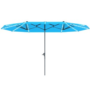 15ft Double-Sided Outdoor Umbrella with Solar Lights, UPF50+ Extra Large Aluminum Patio Umbrella with Crank - 1 of 4