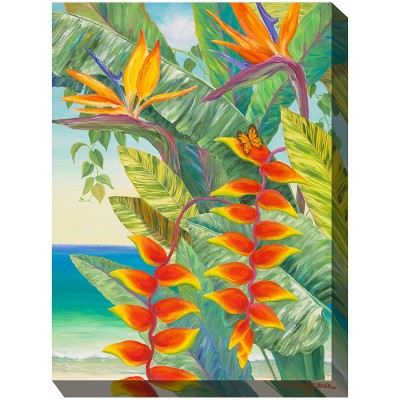 Cottage Garden West of The Wind HOT Tropic Orange, Green, Blue 40 x 30 Inch Waterproof Gallery Wrapped Canvas, Outdoor Garden, Yard, Patio All Weather