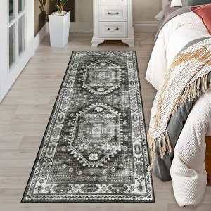 WhizMax Area Rug Chic Vintage Accent Area Rug Soft Thin Foldable Rug for Living Room Bedroom, Green - 1 of 4