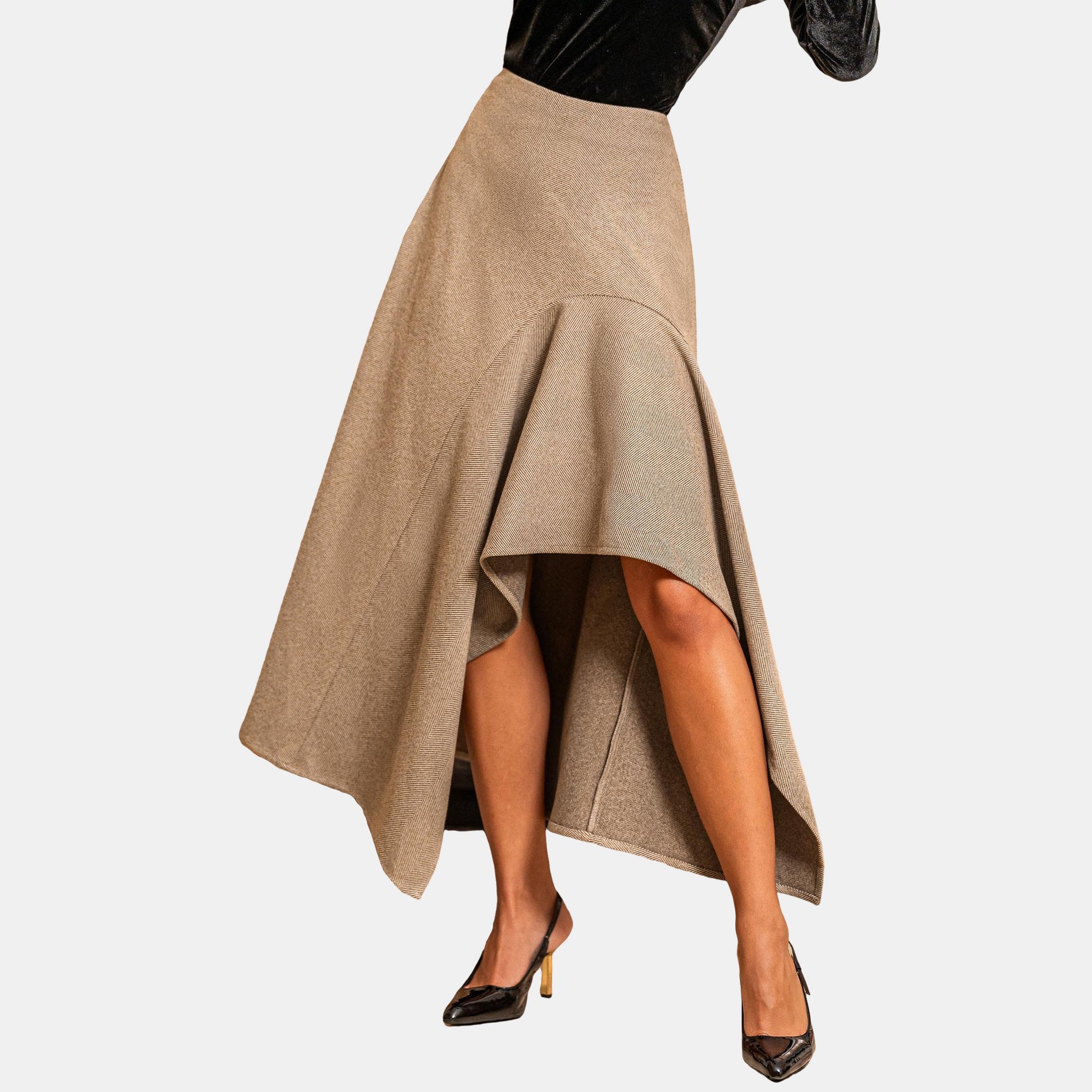 Women's Elegant Asymmetrical Ruffled Hem Midi Skirt - Cupshe-L-Gray