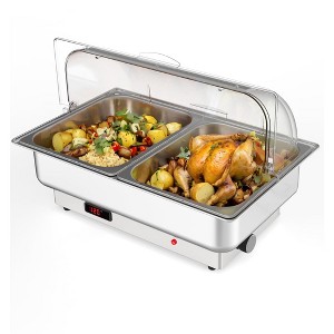 GustoWave Chafing Dish Electric Buffet Set, 9QT Stainless Steel Food Servers and Warmers with Temperature Control for Wedding and Parties - 1 of 4
