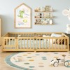 SEVOBAL Kids Bedroom Twin Size Floor Bed Frame With Safety Guardrails Door Removable Slats No Box Spring Needed for Kids, Brown, 64.76"*20.47"*7.28" - 2 of 4