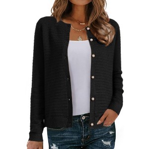INSPIRE CHIC Women's Crew Neck Long Sleeve Button Down Casual Sweater Knitted Cardigan - 1 of 4