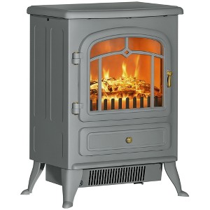HOMCOM Electric Fireplace Heater, Fireplace Stove with Realistic LED Flames and Logs, and Overheating Protection, 725W/1450W, Gray - 1 of 4