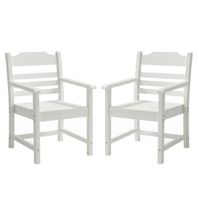 Patio Dining Chair With Armset Set Of 2, HIPS All-Weather Dining Chair With Imitation Wood Grain