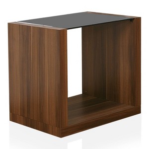 Glena Tempered Glass Insert End Table Dark Walnut - miBasics - 1 of 4