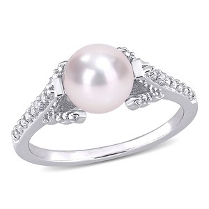 EVERLY JEWELRY |Sterling Silver 0.02 CT TW Diamond 7 - 7.5 MM White Freshwater Cultured Pearl Fashion Ring - 1 of 4