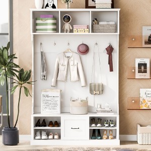 CAVINAS Hall Tree with 6 Hooks Modern Coat Rack with Storage Bench and Open Shelves for Entryway, Hallway - 1 of 4