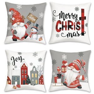 Grey Merry Christmas Throw Pillow Covers 18 x 18 Inch Joy Gnomes Snowflakes Snowman - 1 of 4