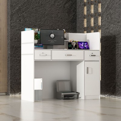 FUFU&GAGA Modern White Reception and Cashier Desk - Stylish Counter with Storage