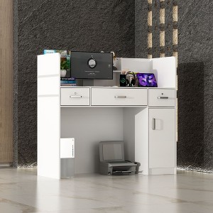 FUFU&GAGA Modern White Reception and Cashier Desk - Stylish Counter with Storage - 1 of 4