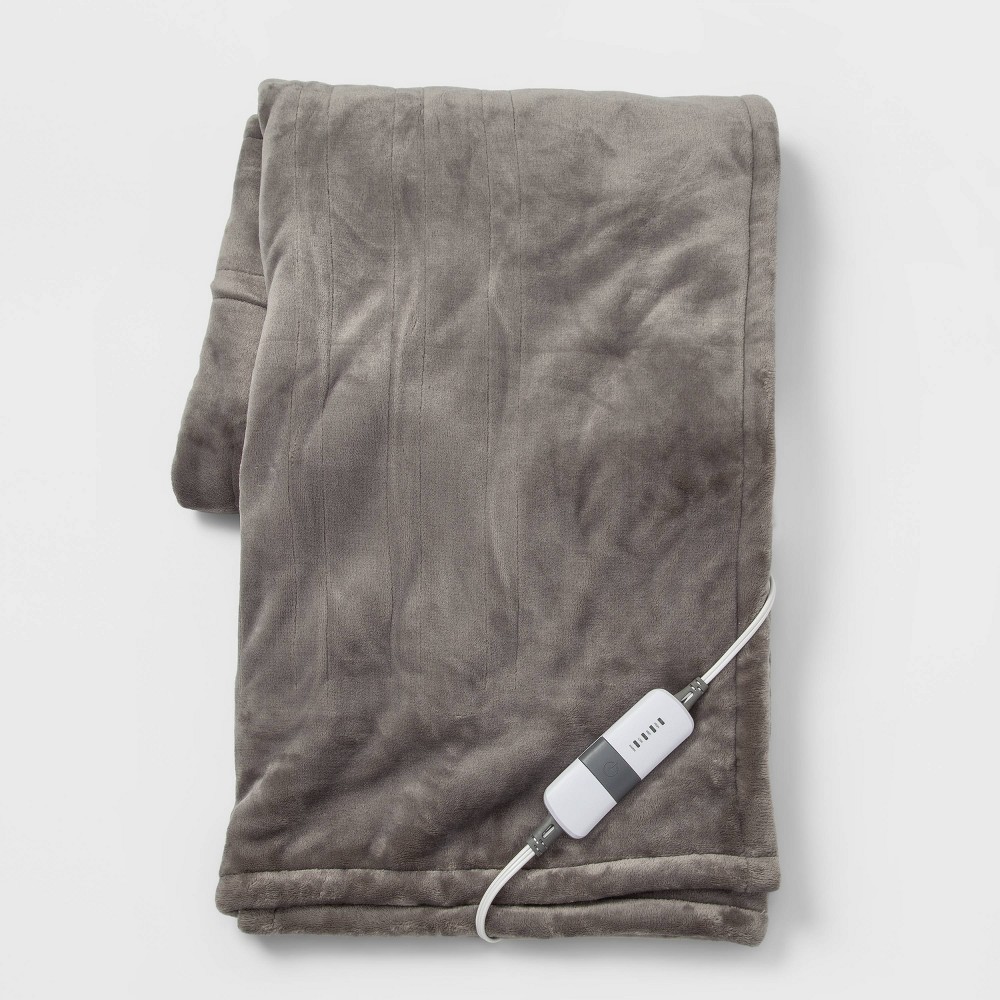 50"x60" Electric Solid Sherpa & Microplush Throw Blanket Gray - Threshold