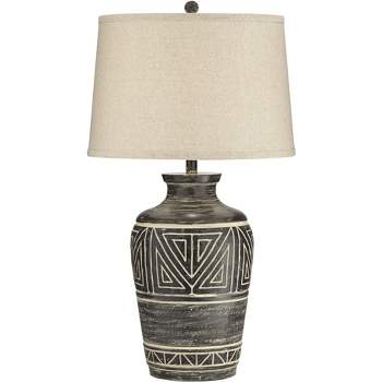 John Timberland Rustic Southwestern Jar Table Lamp with USB Charging Port 32" Tall Earth Tone Linen Drum Shade Living Room Bedroom House